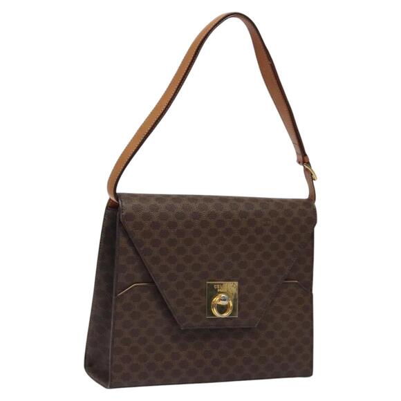 CELINE Macadam Canvas Shoulder Bag Pvc Leather Brown Gold - Picture 1 of 13